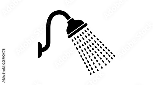 Fotografía A black silhouette shows a wall-mounted showerhead spraying water droplets in a modern bathroom