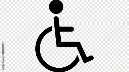 Universal wheelchair accessibility symbol icon on transparent background, black silhouette representing disability and accessibility
