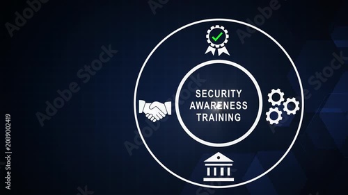 Security awareness training concept with digital and compliance infographic for corporate cybersecurity education and data protection strategy
