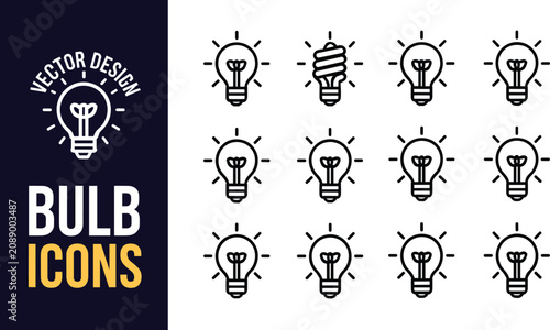 Obraz na plátně Electric incandescent light bulb icon collection featuring glowing filament lamp