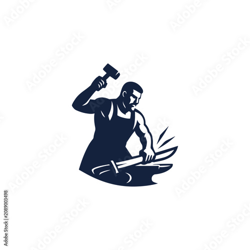 Blacksmith Forging A Sword Or Machete Logo