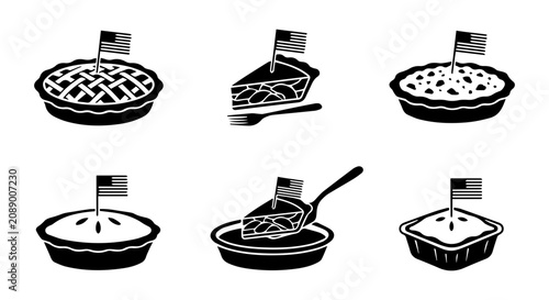 Quadro su tela American Pie Icons, Dessert Vector Graphics, Patriotic Food Illustrations, Sweet