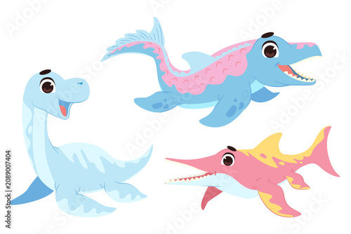 Cute Marine Reptile Collection with Hand Drawn Illustration Featuring Ancient Sea Dinosaurs for Kids Nursery Stickers