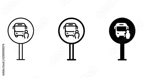 Bus Stop Icons, Public Transport Signage, Transportation Symbols, Vector Graphics