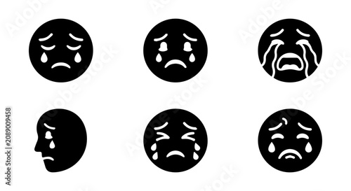 Fotografía Crying Face Icons, Sad Emoji Vector Set, Tears Emotion Symbols, Grief Expression