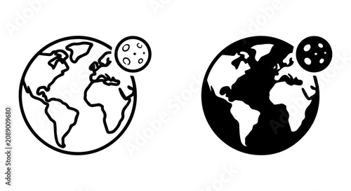 фотографія Earth and Moon Icons, Celestial Orbit, Space Exploration, Planetary Science, Vec