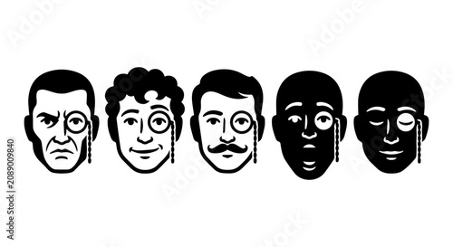 Fotografie Monocle Faces Collection, Vintage Gentleman Icons, Retro Character Set, Black an