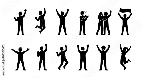 Fotografija Celebration Silhouettes: Joyful People, Success, Victory, Cheering Crowd, 12 Vec