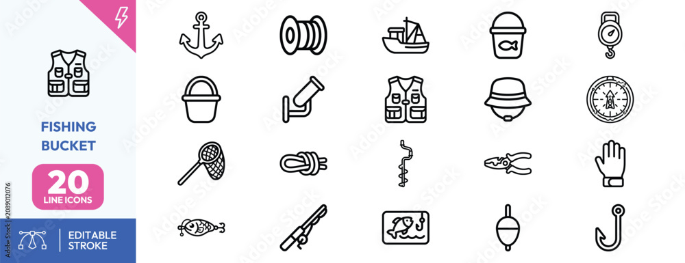 Foto Outdoor Angling Gear icon set