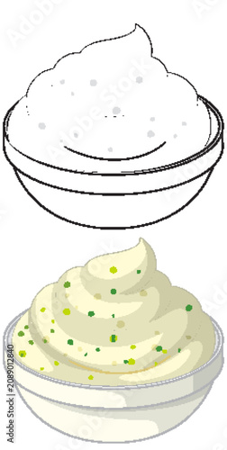 Vector Illustration of Creamy Dip and Sauce in Small Bowls