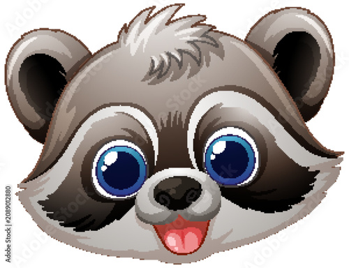 Cute Raccoon Face Vector Illustration with Large Blue Eyes