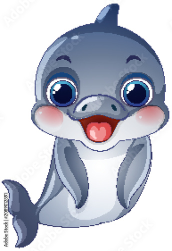 Cute Cartoon Baby Dolphin Vector Illustration Isolated on White Background