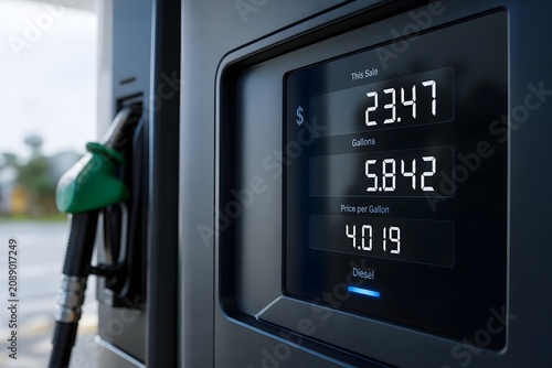 Digital display on a gas pump showing fuel cost and gallons.