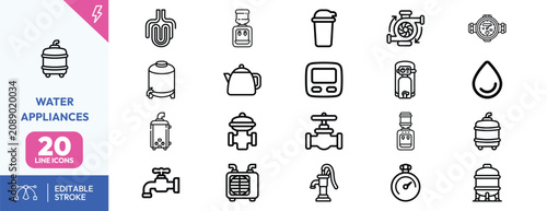 Cuadro en lienzo Residential water system appliances icon set