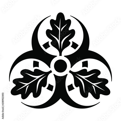 Foto Biohazard symbol with oak leaves representing eco toxicity biohazard environment