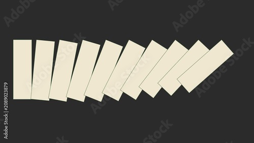 Minimalist domino effect animation: sequential rectangles falling in motion 4k