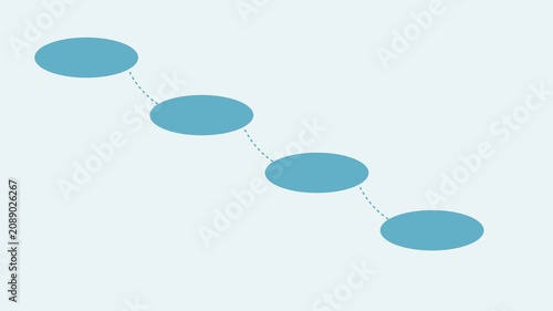 Minimalist infographic process flow with blue ovals and connecting dotted lines animation 4k diagram