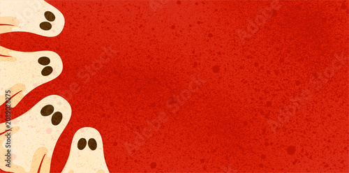 Φωτογραφία cute little ghosts peek from the side red background