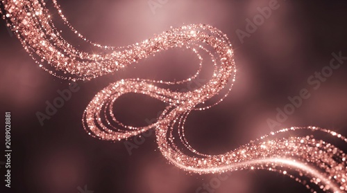 luxury rose gold glitter particles forming elegant swirling curves on a soft background, abstract festive design perfect for invitations, branding, and stock photography use