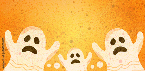 Fotografía cute cartoon ghost figures floating on bright yellow backdrop