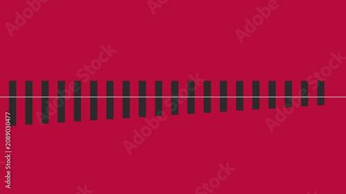 Abstract audio waveform visualization with pulsing animation 4k black bars on red background, sound
