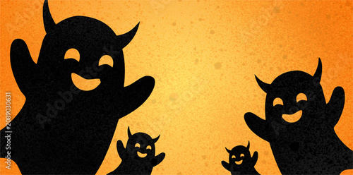 Tableau sur toile cute cartoon ghost figures floating on bright yellow backdrop