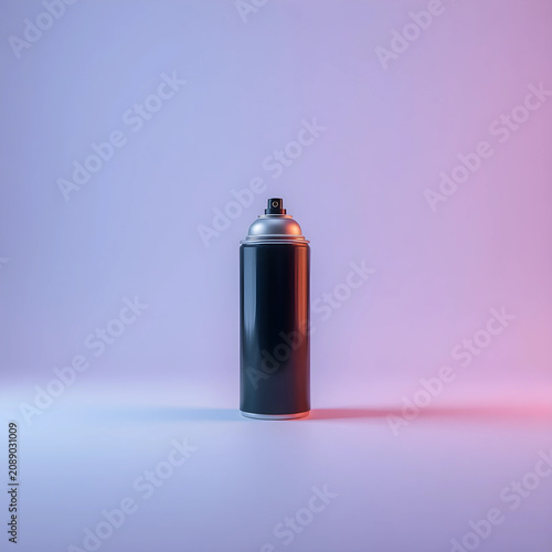 Black spray paint can on gradient background