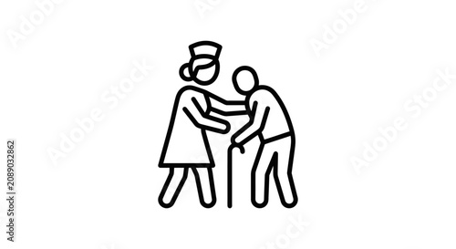Canvas Print Elderly Woman with Walking Stick Assisted.
