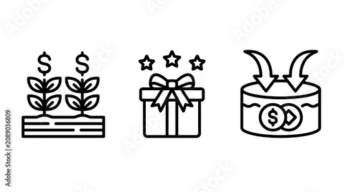 Finance and wealth growth conceptual line icons with investment business increase interest corporate financial development strategy management presents agriculture illustration commerce