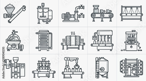Photos Elegant Monochromatic Line Art Illustrations of Various Industrial Food Processi