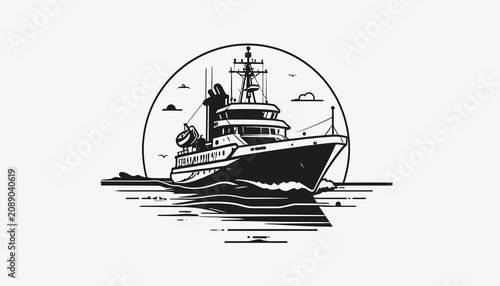 Fotografie Large Ship Sailing on Ocean Waves.