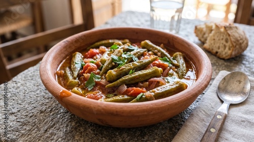 Traditional Greek Bamies Okra Stew in Bowl