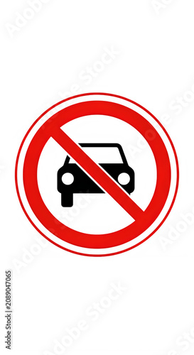 Prohibited car sign with red circle isolated on transparent background