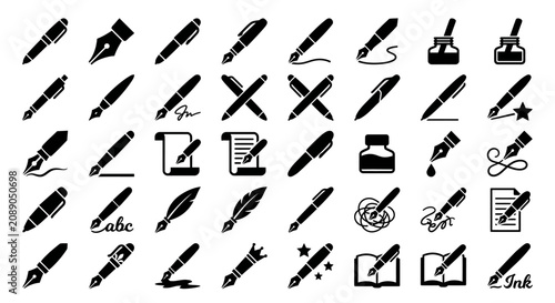 Fotografía Fountain pen and ink writing tool icon set for calligraphy