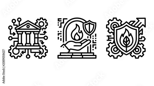 Institutional financial structure spiritual guidance environmental protection security icons with institution protection environment security spiritual guidance building mechanism sustainabili