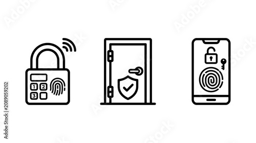 Smart security and biometric access control icons set with security biometric fingerprint protection authentication password technology management encryption identification interface