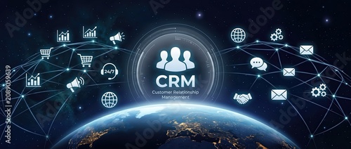 Creative crm concept showcasing global connectivity highlighting customer relationship management and digital communication in a networked world