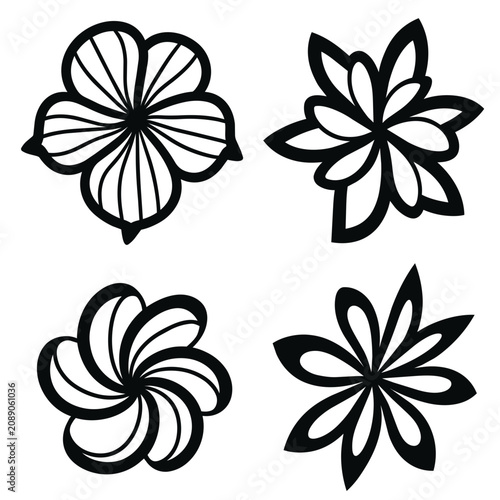set of black and white flowers
