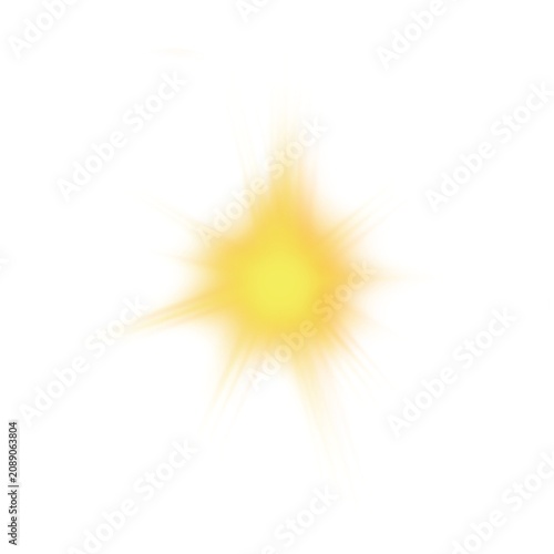 Simple yellow sun illustration with rays on white background.