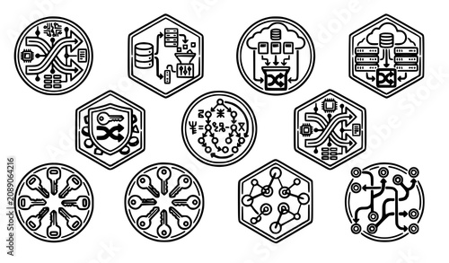 Photography Data Scrambling Geometric Badge Vector Icons Abstract Database Query Shuffle and
