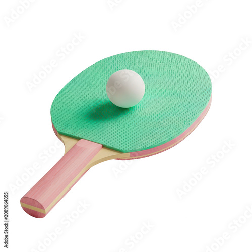 Obraz na płótnie Green ping pong paddle with a small white ball isolated on transparent backgroun