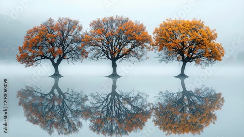 Winter Trees Reflected in Frozen Lake