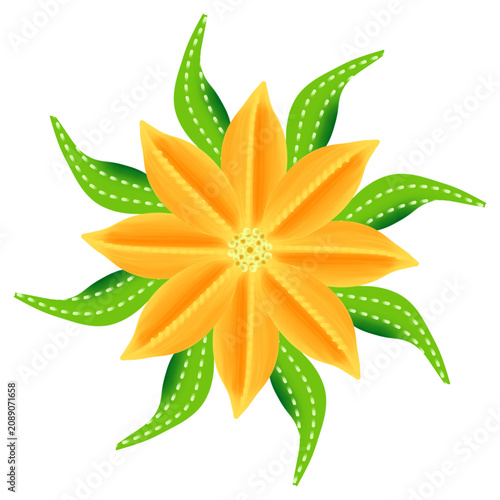 Vibrant yellow flower mandala vector illustration, bright orange lily circular ornament design