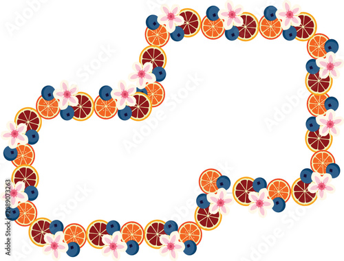 Photos Grape fruit, orange blueberry and flower arranged frame border for decoration fr