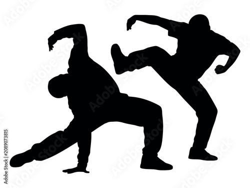 Картината върху платно Dancers Silhouette Against White Background A Dynamic Depiction Of Breakdancing
