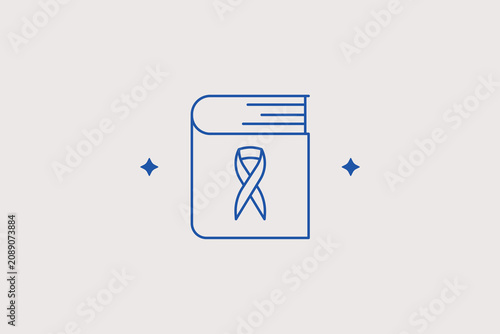 Schilderij op canvas Medical book with ribbon line icon for oncology