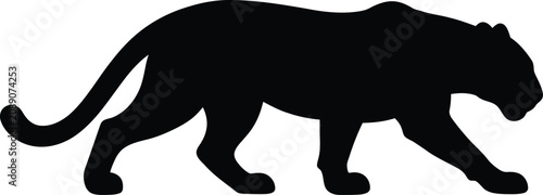 Konstfotografi Silhouette of a stalking black panther or wild big cat for sports mascot logo de