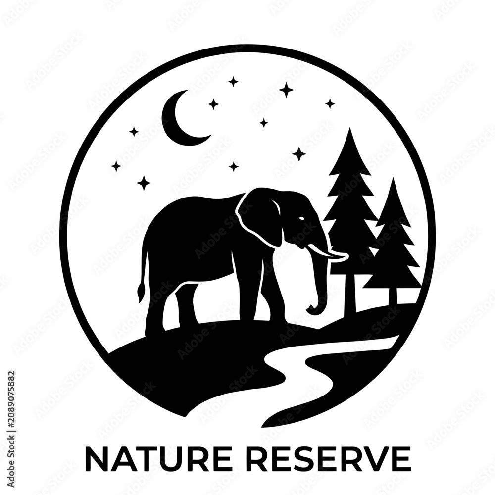 Fototapeta premium Black silhouette elephant in nature scene.