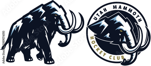 Woolly mammoth ice hockey mascot logo design vector