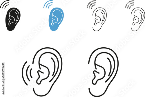 Obraz na plátně Human ear line icon set representing hearing perception sound wave sensory funct